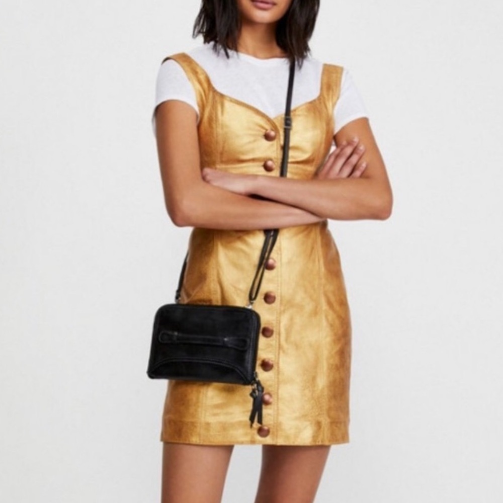 Free People Goldie, leather bronze, mini dress